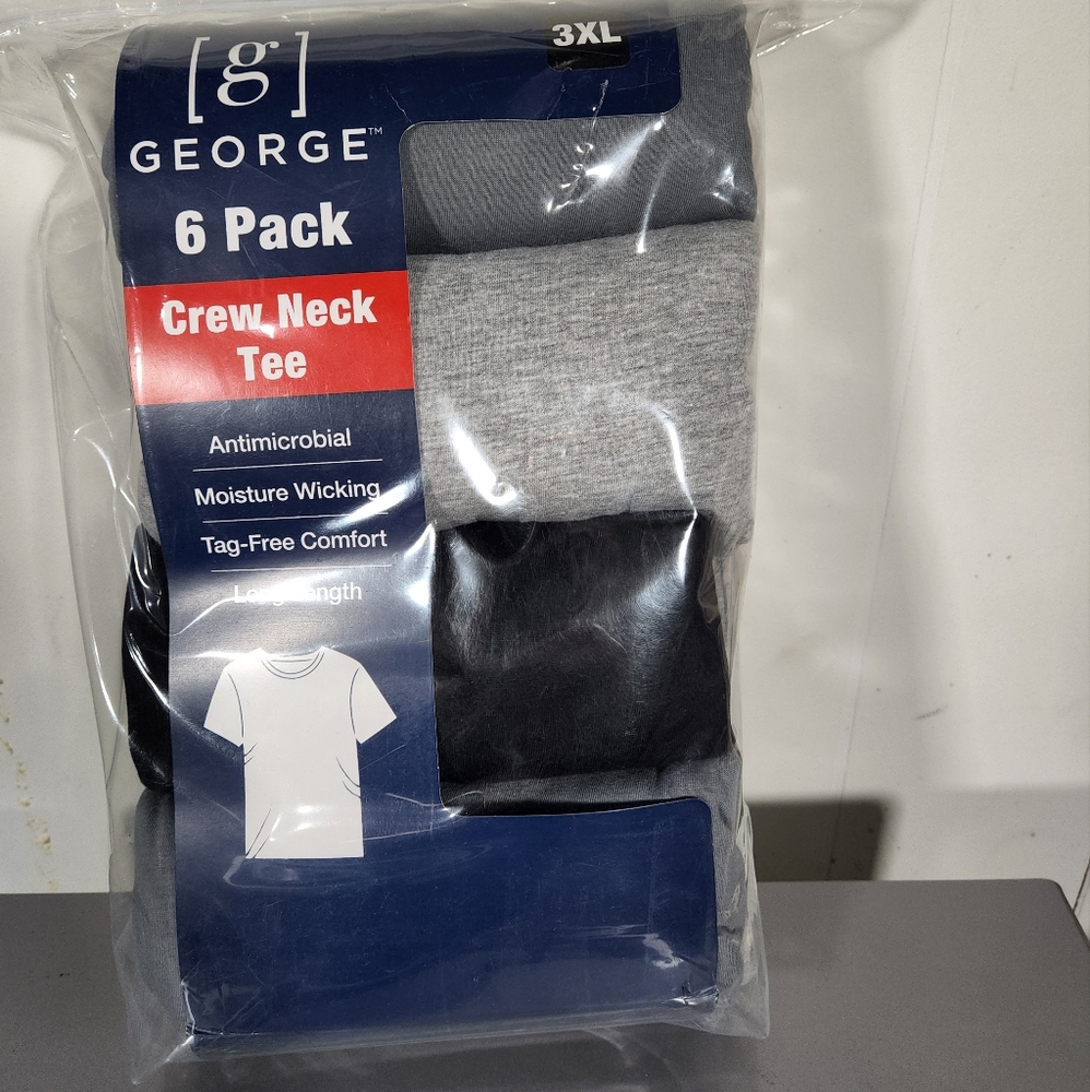 George 6 Pack 3 XL Crew Neck Tees